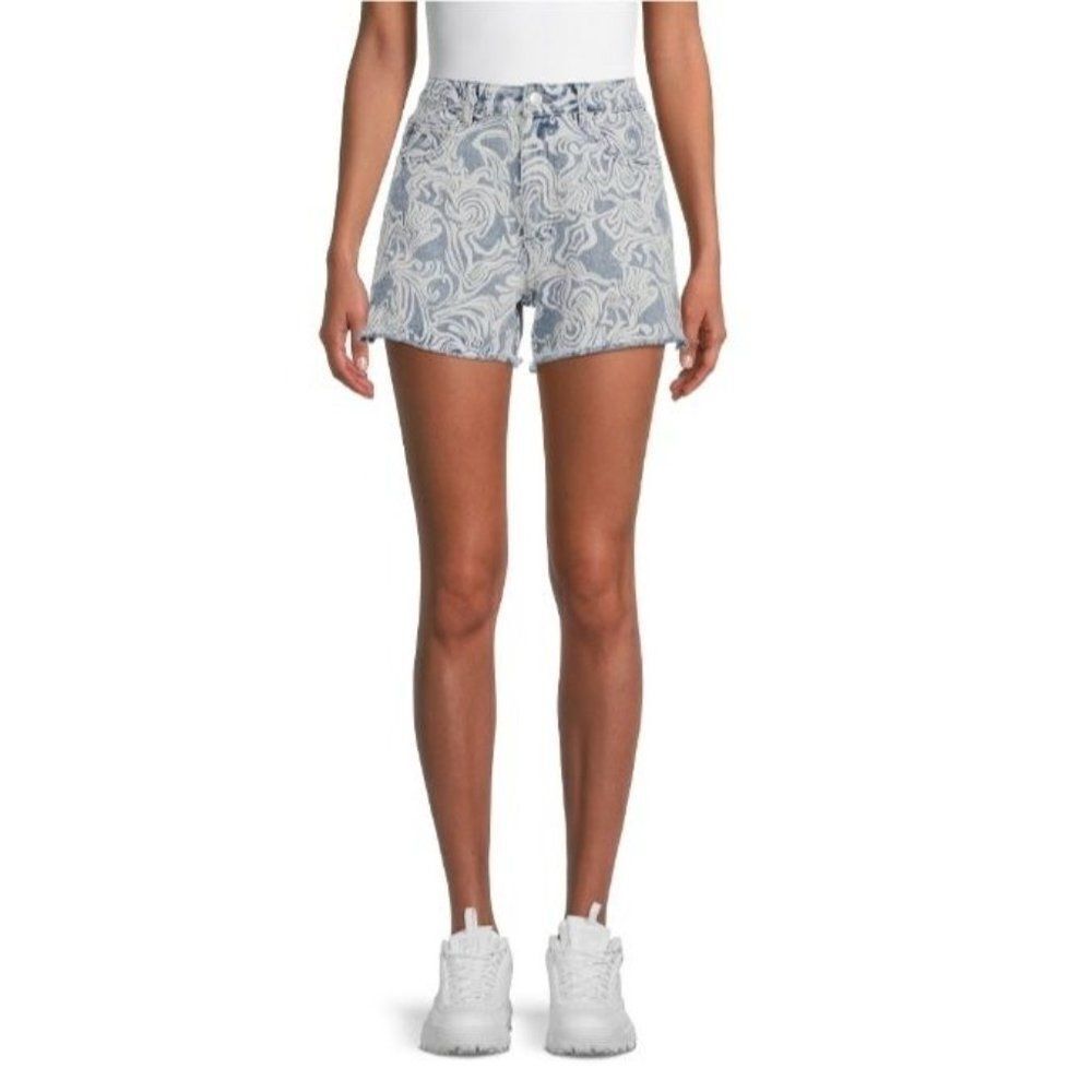 No Boundaries Juniors’ High Rise Destructed Midi Denim Shorts